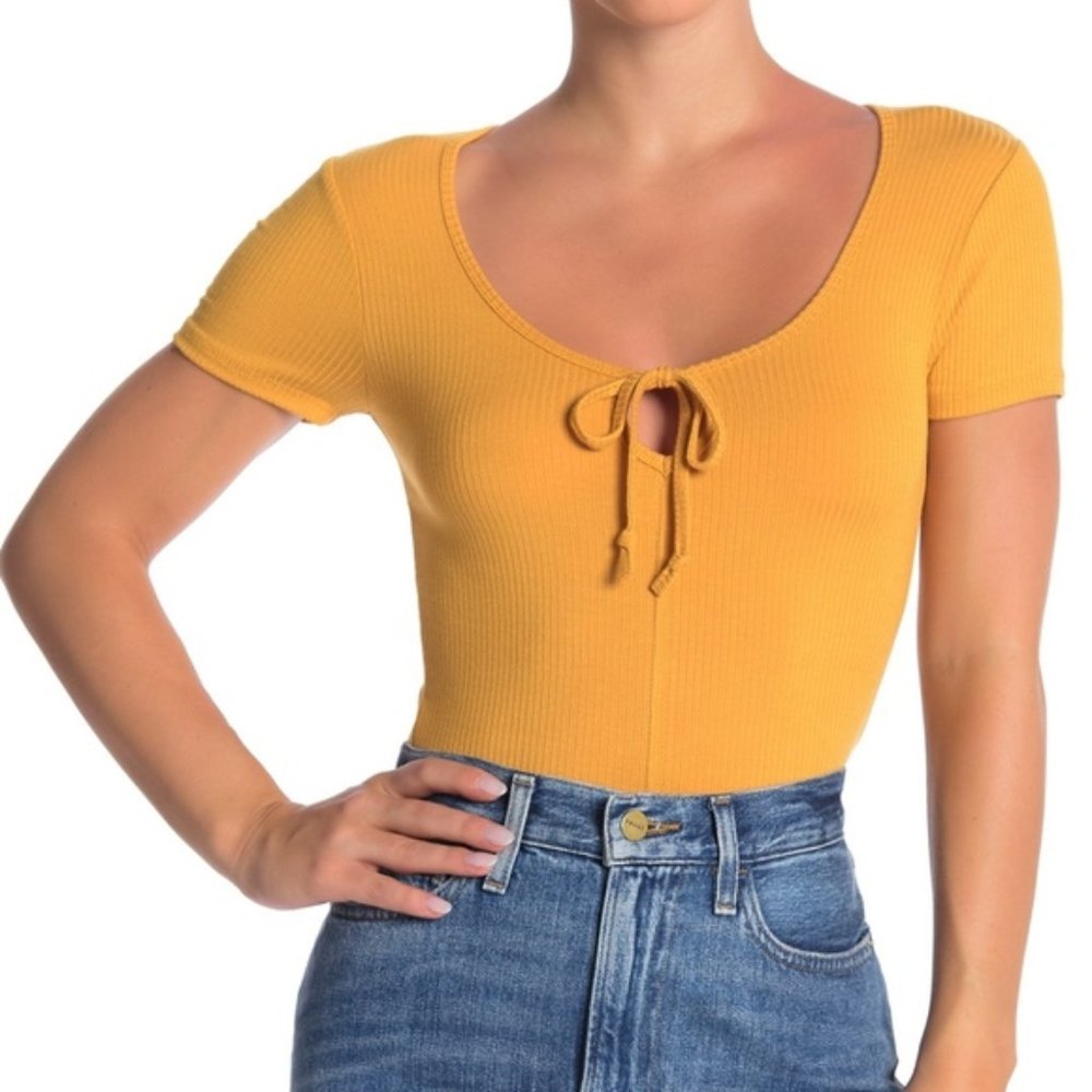 Socialite Sunflower Yellow Ribbed Short Sleeve Bodysuit NWT XL